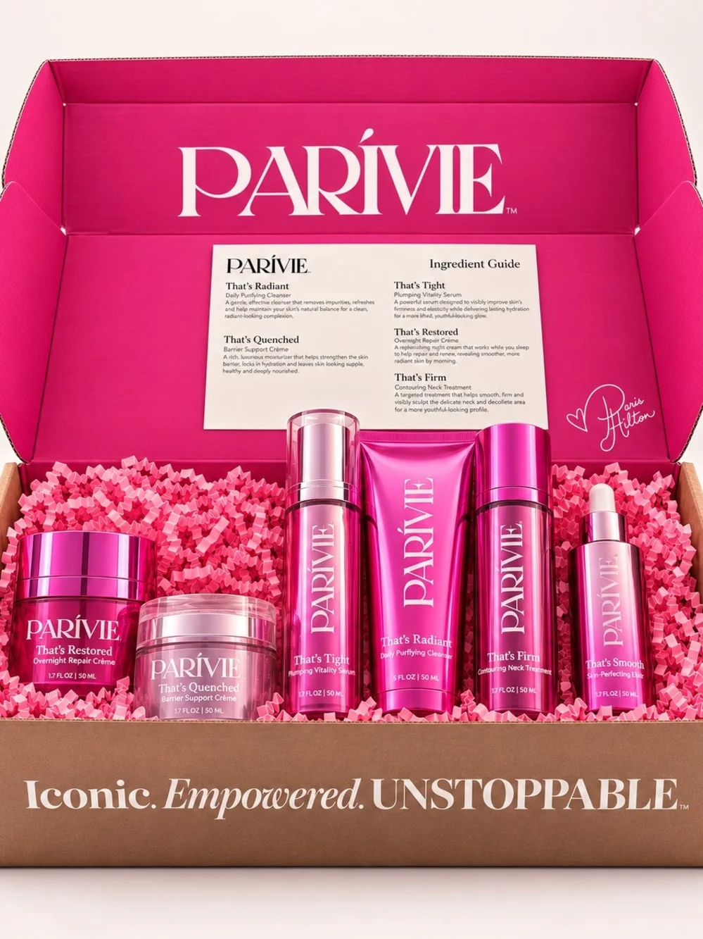 PARÍVIE Paris Hilton 6 Pc Full Size Skincare Gift Set New $449 Value
